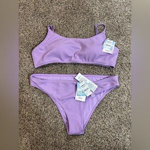 NWT Roxy bralette bikini top & cheeky bikini bottoms lilac textured XXL swimsuit